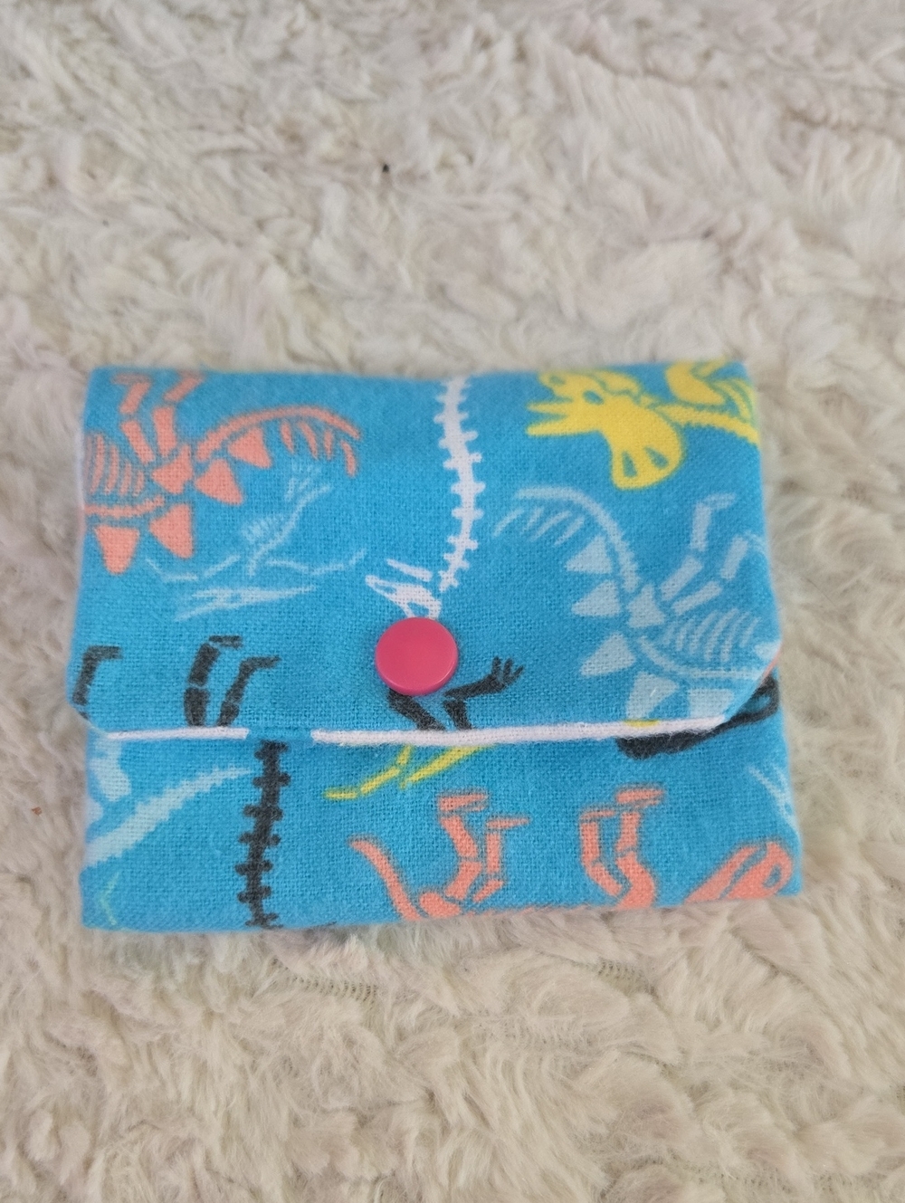 Handmade By My Daughter Blue Dinosaur Foldable Wallet with Pink Snap